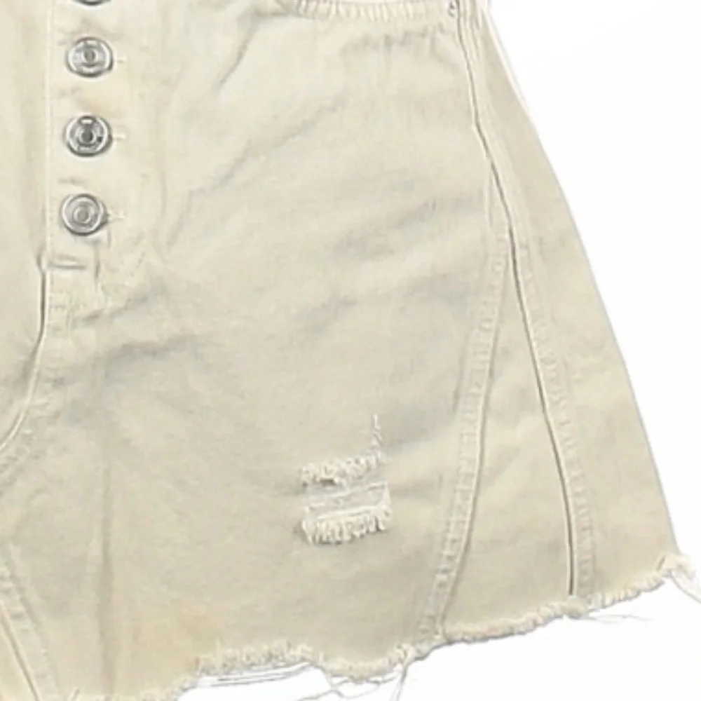 We the Free 29 ivory BOHO distressed button fly fringe hem denim jean mini skirt